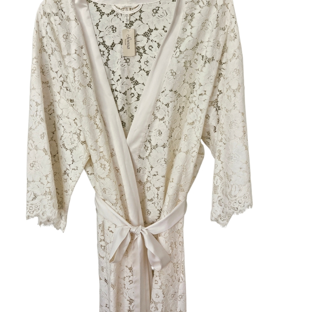 Soma Robe All Over Lace Size L/XL Ivory Satin Details Attached Belt - Picture 12 of 16